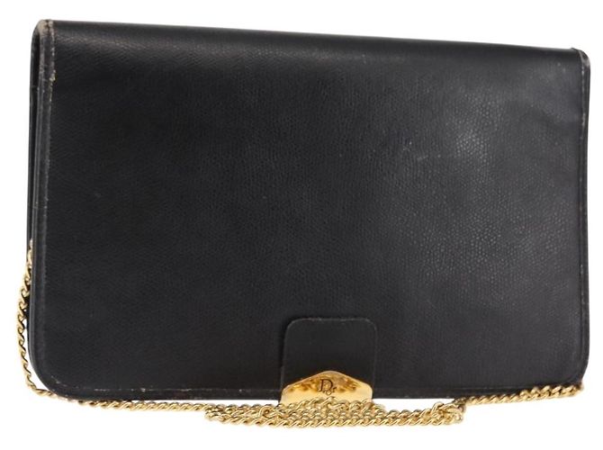 Borsa a spalla con catena in pelle nera Christian Dior Auth BA6823 Nero