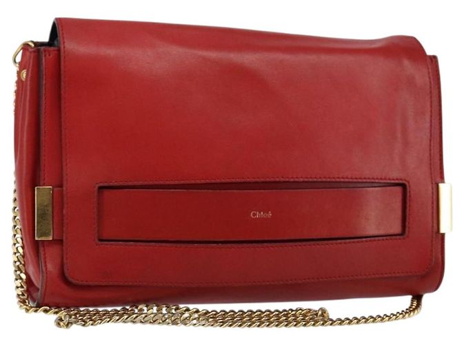 Chloé Borsa a Spalla in Pelle Chloe Chain Ray Rossa Oro Auth BA6596 Rosso D'oro