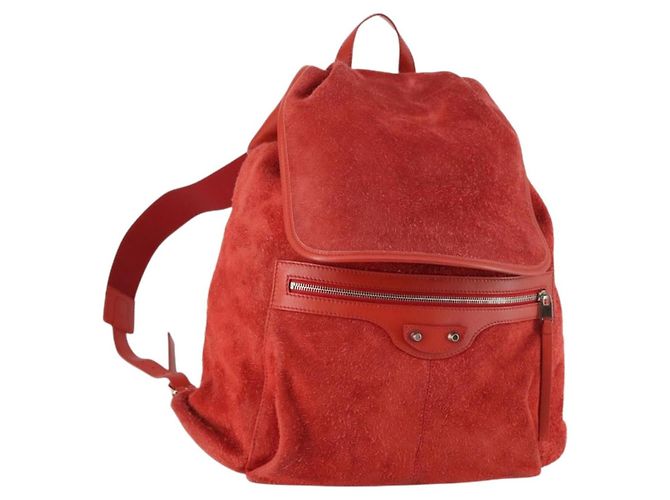 BALENCIAGA Rucksack aus Wildleder rot silber authentisch bs29626