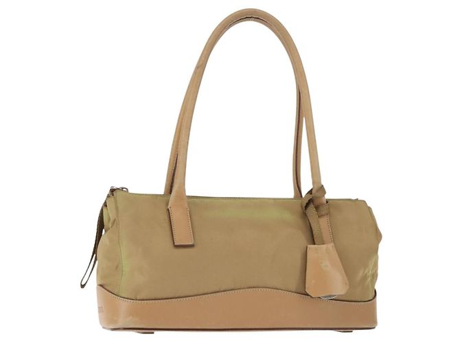 PRADA Schultertasche Nylon Leder Khaki Silber Authentisch bs30008