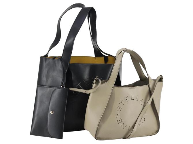 Autre Marque Stella McCartney Tote Bag Leder 2Set Schwarz Beige Auth gh1004