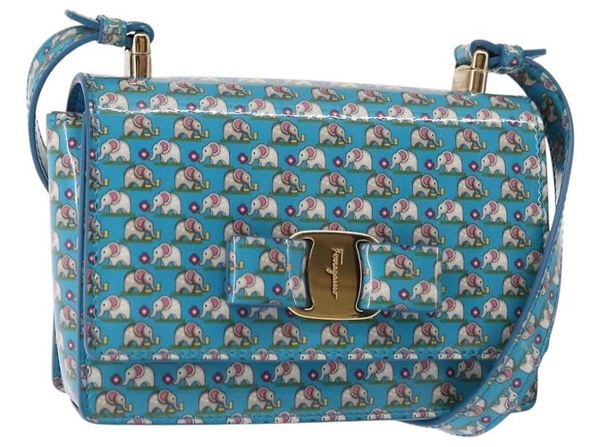Sac à épaule Salvatore Ferragamo Vala Émail Bleu Or Auth bs30122