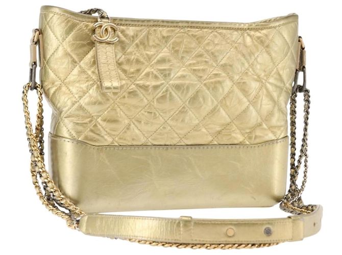 Borsa a Spalla CHANEL Pelle Oro Argento CC Auth 146160 D'oro
