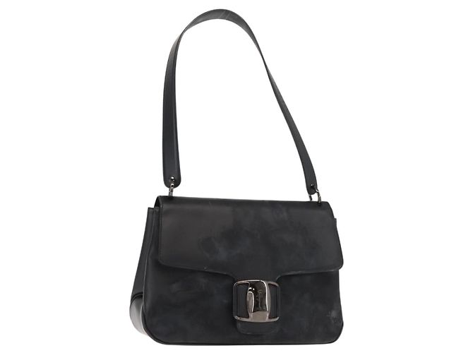 Borsa a Spalla Vala in Pelle Nera e Argento di Salvatore Ferragamo Auth gh1115 Nero