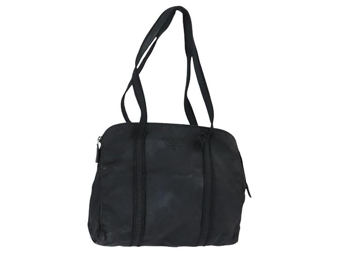 Borsa Tote PRADA Nylon Nero Argento Auth bs30431