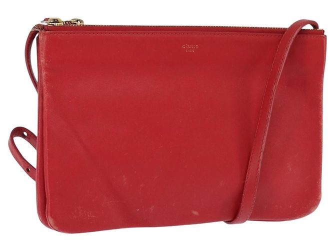 Céline Borsa a Spalla CELINE Trio in Pelle Rossa e Oro Auth fm4933 Rosso D'oro