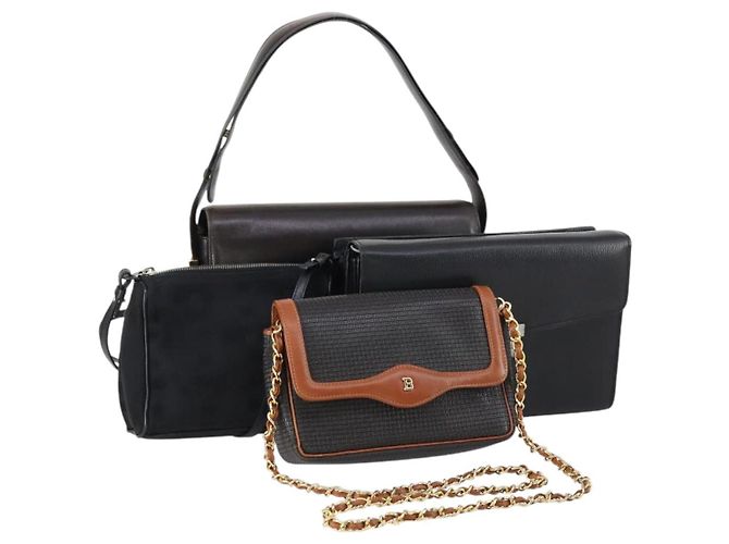 BALLY Borsa a Spalla Pelle Nylon PVC 4Set Nero Marrone Auth bs30281