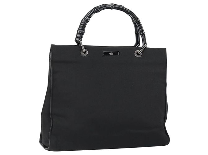 Gucci Bamboo Handtasche aus schwarzem Nylon und Silber 002 1010 Auth gh1148