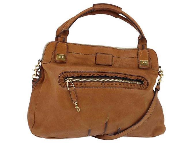 Chloé Bolsa de mão em couro Chloe Margaret 2 em 1 marrom ouro Auth BA7073 Dourado