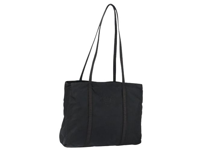PRADA Schultertasche Nylon Schwarz Silber Authentisch 146770