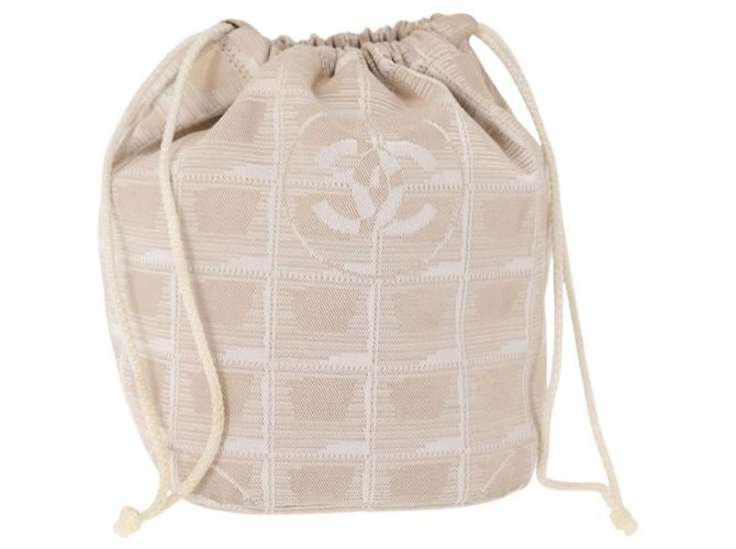 Bolso de Viaje CHANEL Nueva Línea Nylon Beige CC Auth bs29909