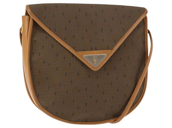 Saint Laurent Bolsa de Ombro em Couro PVC Bege Auth BA6893