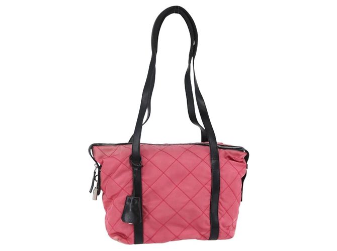 PRADA Shoulder Bag Nylon Leather Pink Black Silver Auth 147139