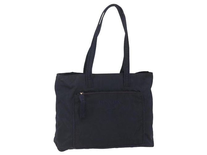 Bolsa Tote Prada em Nylon Preto e Dourado Auth bs30070