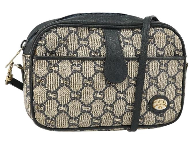 Borsa a Spalla GUCCI GG Plus Supreme PVC Blu Navy Oro Auth 146819 D'oro