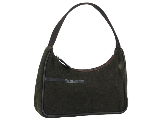 PRADA Sports Accessory Pouch Wool Khaki Auth am9470