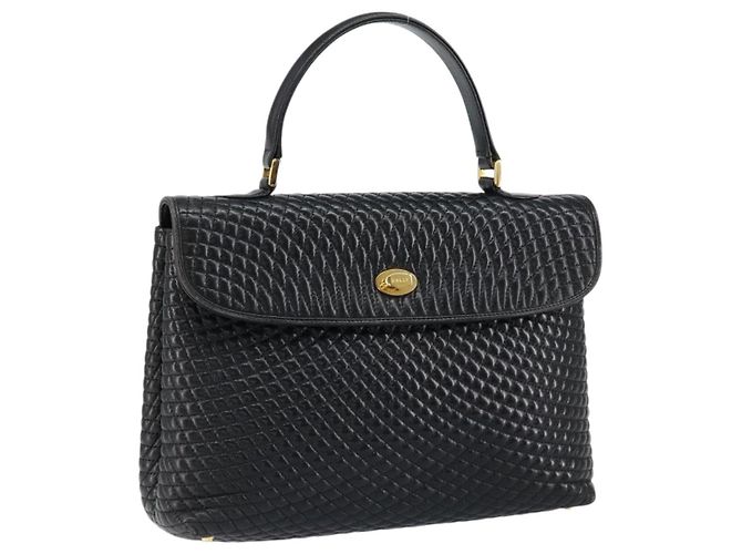 BALLY Bolsa de Mão Matelassada em Couro Preto e Dourado Auth gh1161