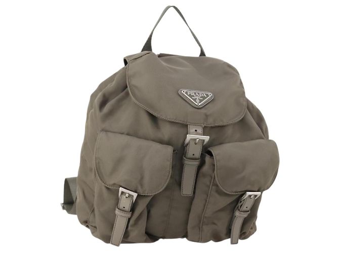 PRADA Backpack Nylon Gray Silver Auth bs30075 Brown Silvery