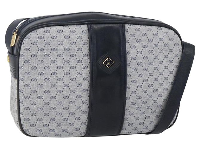 GUCCI Micro GG Canvas Schultertasche aus PVC-Leder in Marineblau und Gold Auth BA7238 Golden