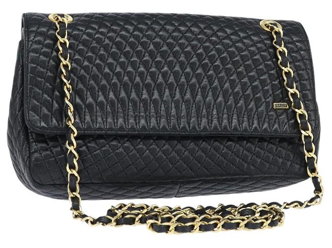 BALLY Borsa a Spalla con Catena Pelle Nera Oro Auth BA7302 Nero D'oro