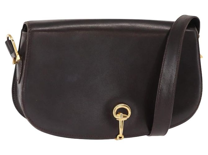 Bolsa de Ombro de Couro Marrom Gucci Ouro Auth fm4925
