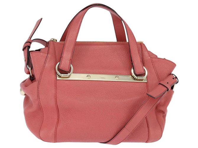 Chloé Bolsa de Mão de Couro Chloe Bridget 2 em 1 Rosa Dourado Auth BA7368