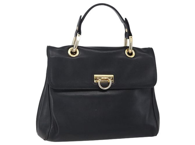 BALLY Sac à main en cuir noir et or Auth 149088 Doré