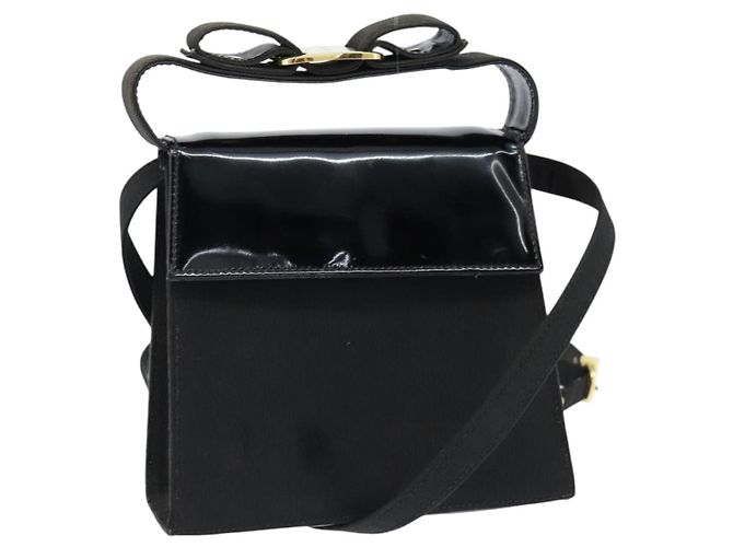 Borsa a Spalla Vala in Tela Nera e Oro Auth BA7319 di Salvatore Ferragamo Nero D'oro