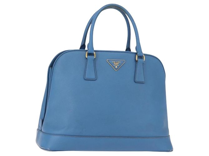 Saffiano PRADA Handtasche aus Safiano-Leder Blau Gold Auth fm4916 Golden
