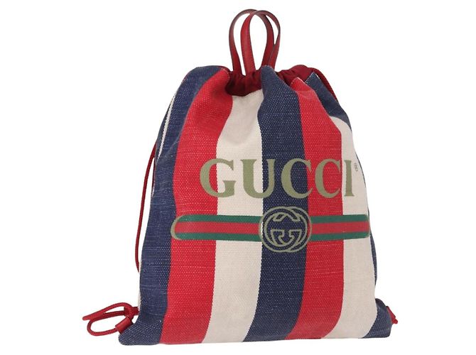 GUCCI Backpack Canvas Blue Red 473872 Auth BA7277