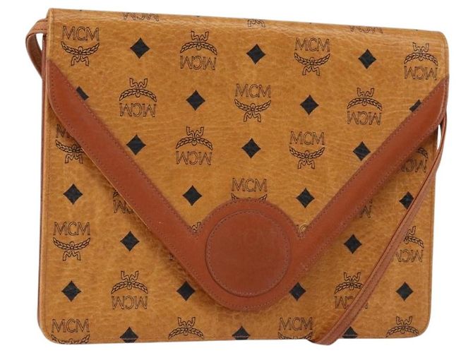 Bolsa de Ombro MCM Logogram Vicetos em Couro PVC Marrom Dourado Auth gh1073