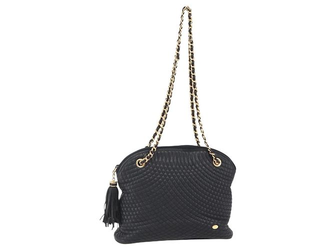 BALLY Borsa a Spalla a Catena in Pelle Nera Auth bs30460 Nero