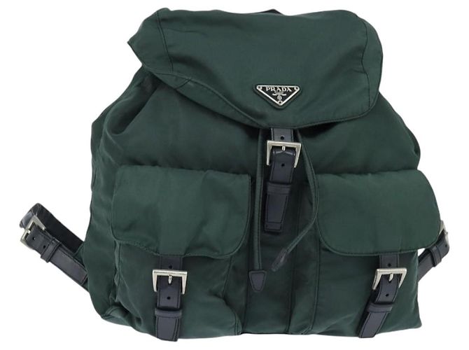 PRADA Rucksack aus Nylon Khaki Silber authentisch 121319