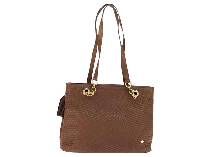 BALLY Sac Tote Cuir Marron Or Auth BA7304 Doré
