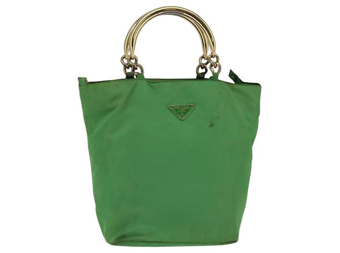 PRADA Bolso de mano de nailon verde dorado Auth 145926