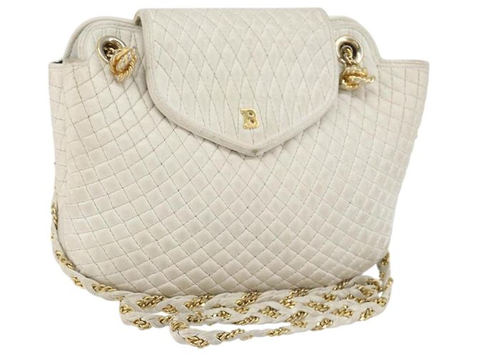 BALLY Borsa a Spalla a Catena Pelle Bianca Oro Auth bs30645 Bianco D'oro