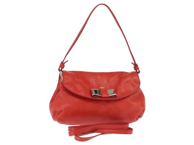 Chloé Bolsa de Ombro Chloe Lily em Couro 2way Vermelha Dourada Auth bs30584 Vermelho Dourado