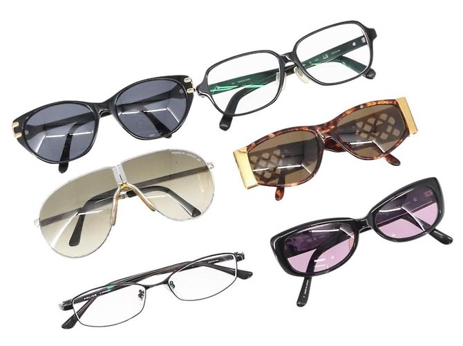 GIVENCHY POLICE Dunhill ANNA SUI Glasses plastic 6 Set Black Silver Auth 148982 Silvery