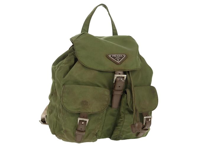 Zaino PRADA in nylon khaki argento autentico 148793 Cachi