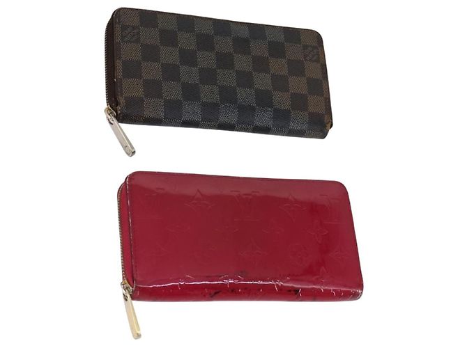 LOUIS VUITTON Portafoglio Zippy Vernis Damier Ebene 2 Set Rosa LV Auth BA6918