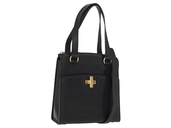 Céline CELINE Handtasche aus Leder 2 in 1 Schwarz Gold Auth 151063 Golden