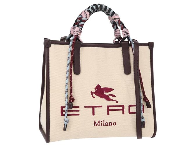 Bolsa Tote ETRO em lona 2 em 1 branca e dourada Auth 152152 Branco Dourado