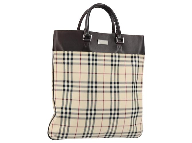 Burberry Nova Check Handtasche aus Canvas Beige Silber Auth ka136