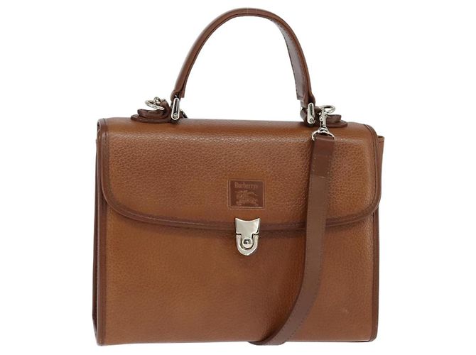Autre Marque Bolsa de mão em couro Burberrys Nova Check 2 em 1 marrom dourado Auth bs30444