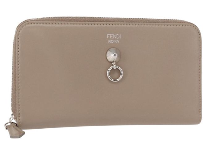 Carteira Longa FENDI Couro Bege Ouro Auth am9610 Dourado