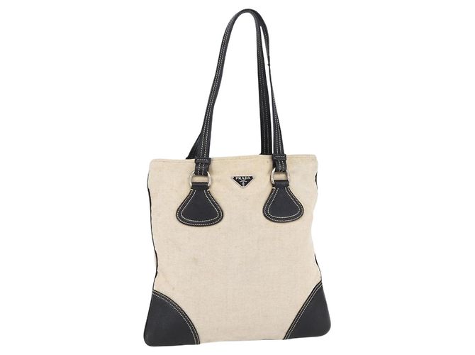 PRADA Handtasche aus Canvas Beige Silber Authentisch 147009