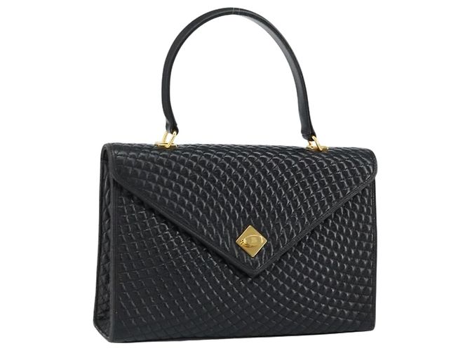 BALLY Bolsa de mão em couro preto e dourado Auth bs30820
