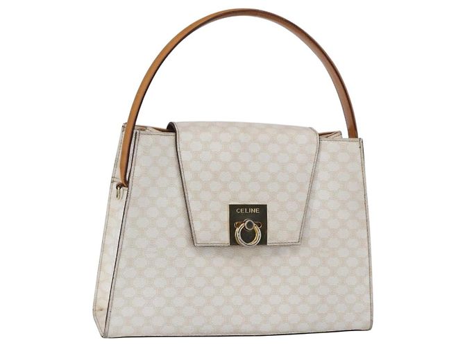 Céline CELINE Macadam Canvas Boston Tasche aus PVC-Leder in Weiß und Gold Auth 151042 Golden