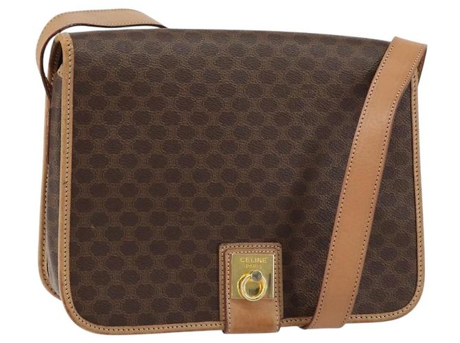 Céline Bolsa de Ombro em Lona Macadam CELINE PVC Marrom Dourado Auth ep11596