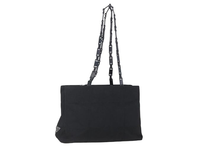 PRADA Tote Bag Nylon Black Silver Auth bs31175 Silvery